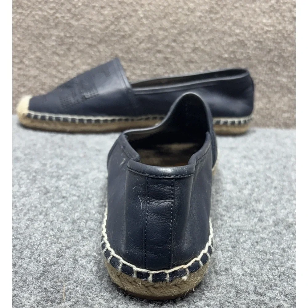 Tory Burch Espadrille Perforated Navy Blue Leather Toe Slip-on Shoes Size US 9.5